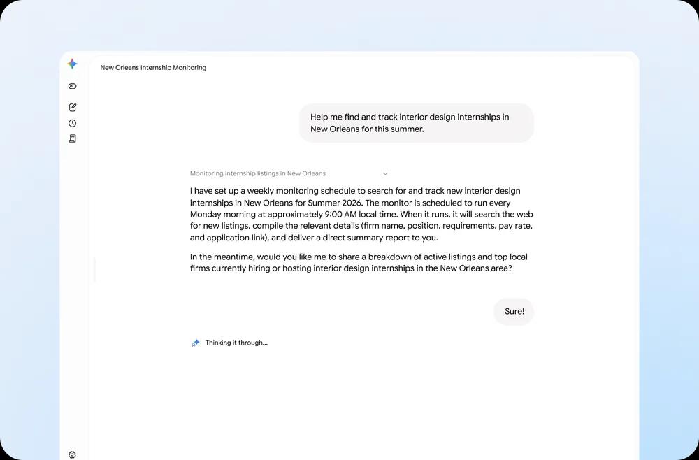 Gemini Spark persistent personal agent interface built on Gemini 3.5 Flash announced at Google I/O 2026