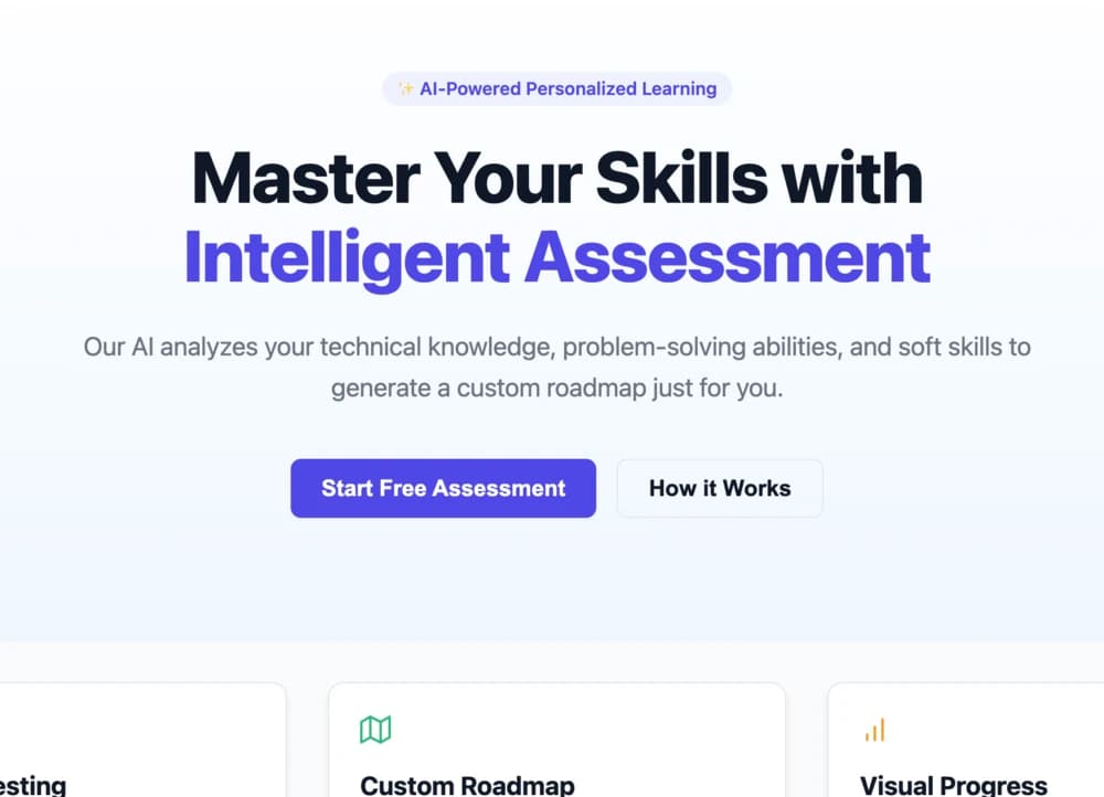 Polished AI assessment landing page generated in the Coding Arena