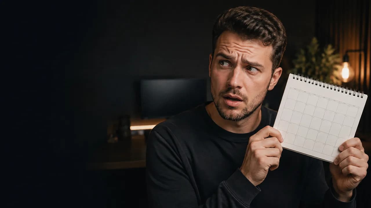 Original creator experiment thumbnail concept with a person holding a blank calendar